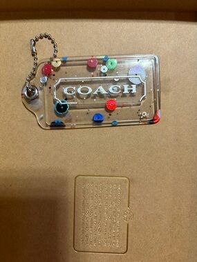 Coach Clear Acrylic Tag Keychain with Multicolor Sequins